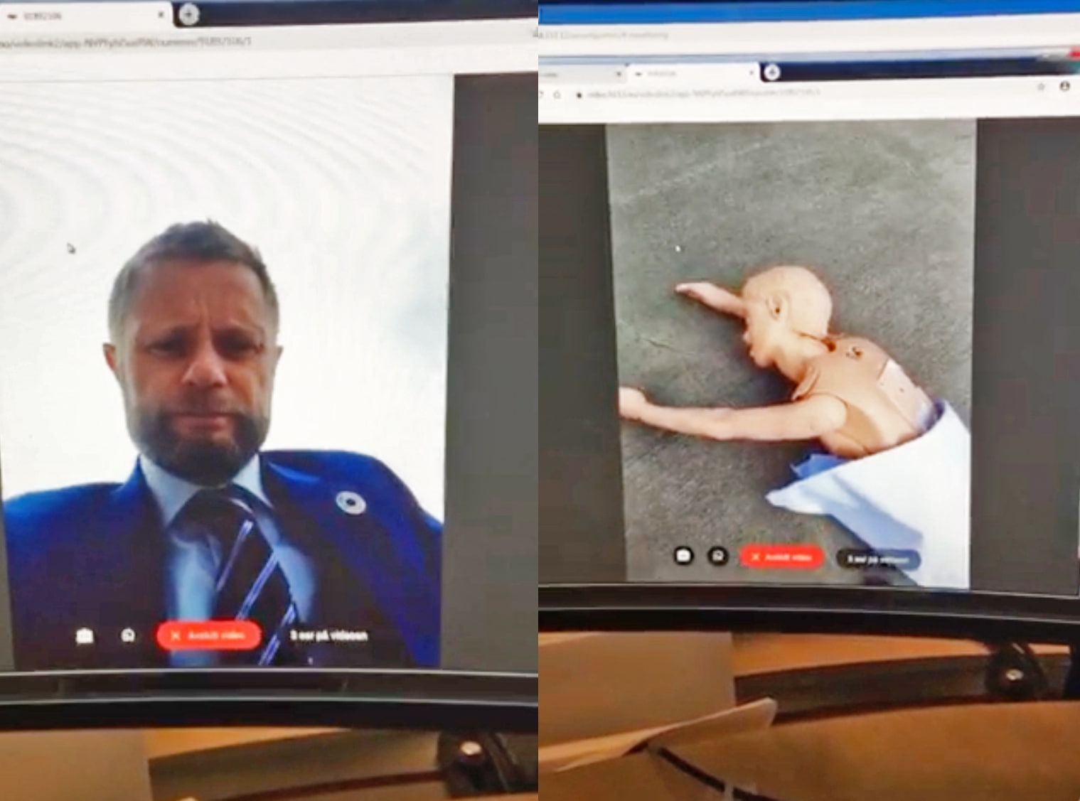 Daværende helse- og omsorgsminister Bent Høie tester videofunksjonen med AMK Oslo