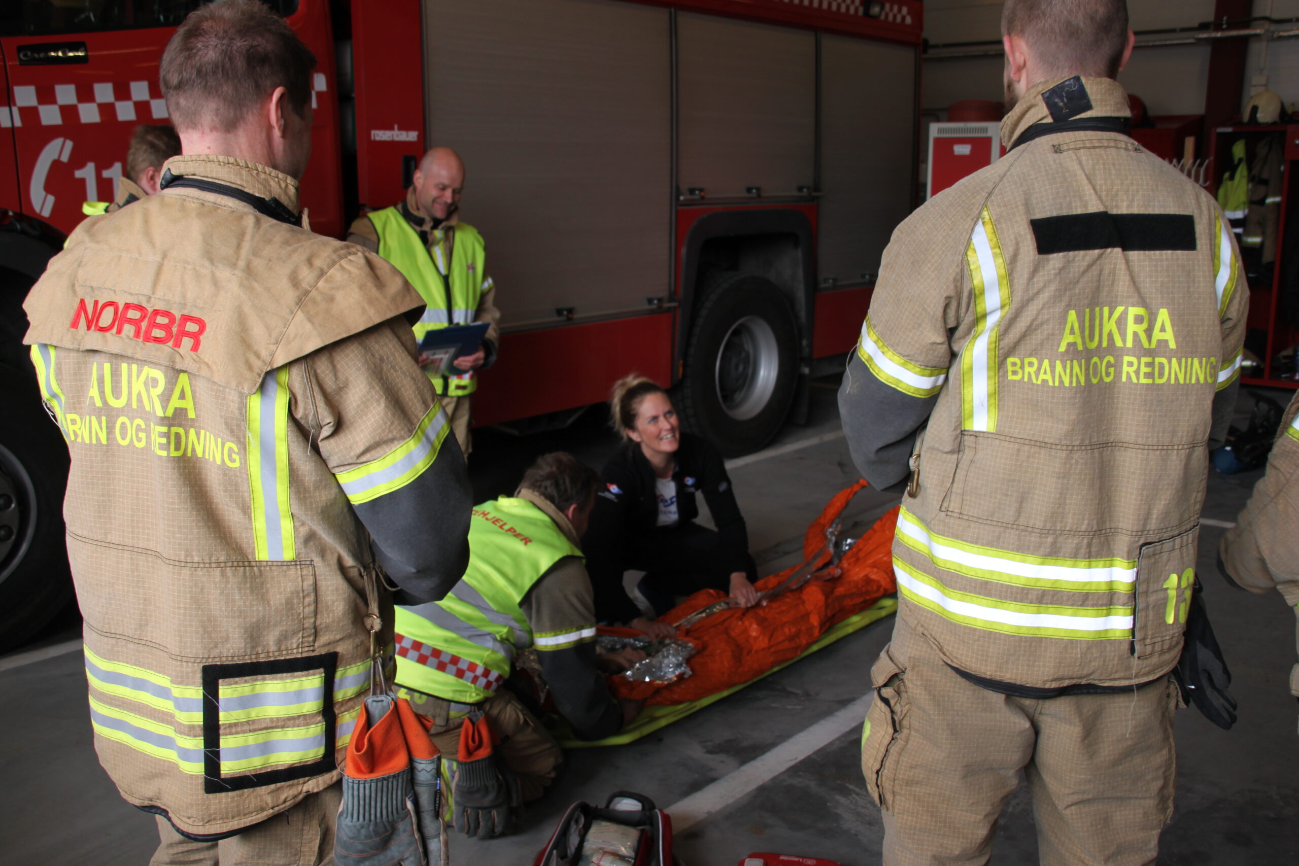 Firefighters attending first aid course.  