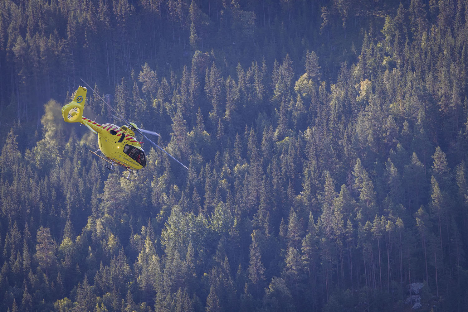helikopter flyr over skog