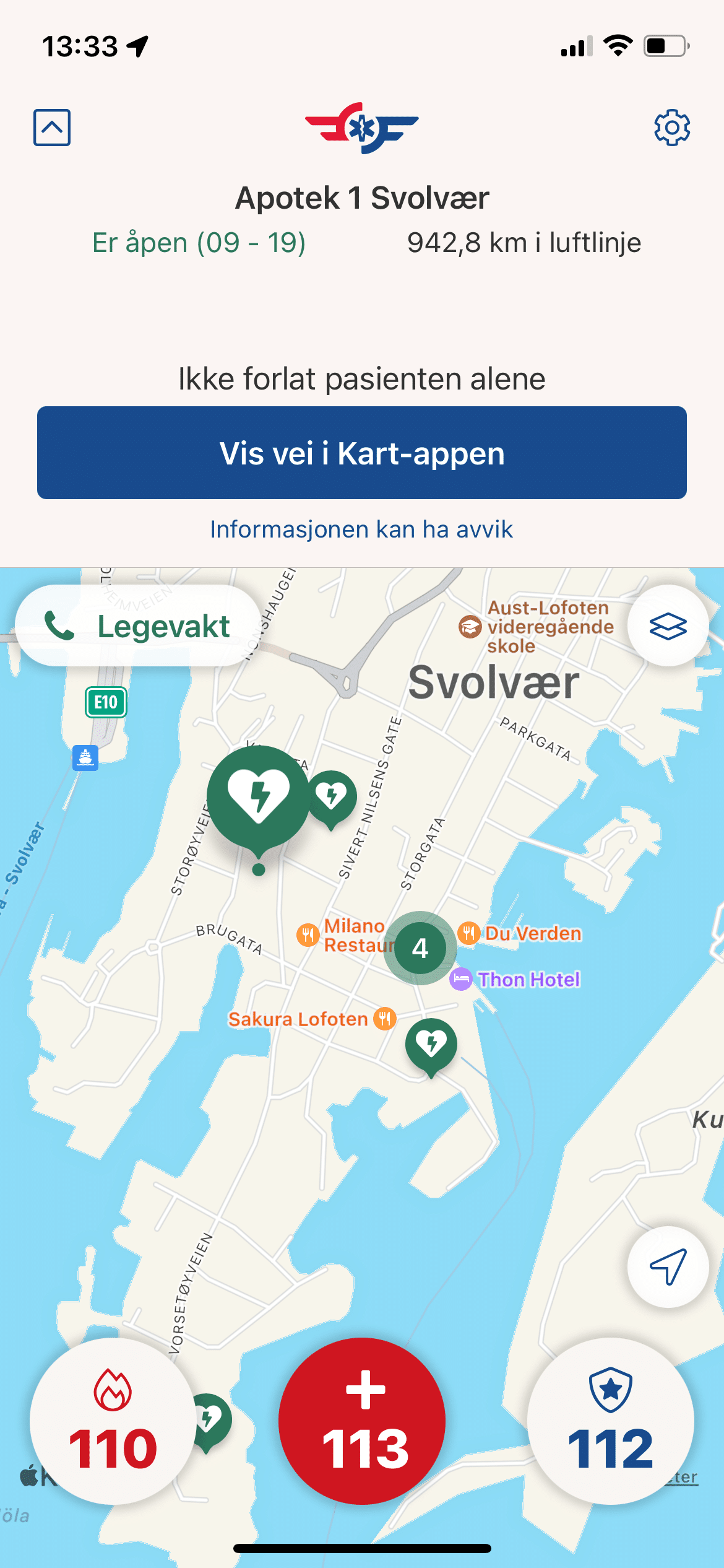 Kart over Svolvær i Hjelp 113-appen