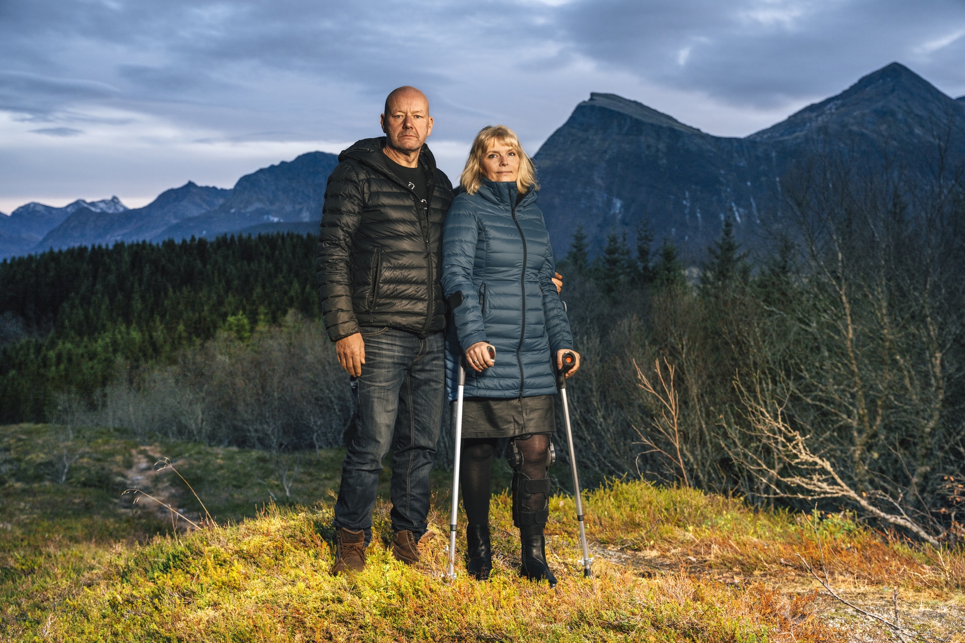 Linda Rihndal og samboeren Geir-Ove Kristensen etter ulykken 