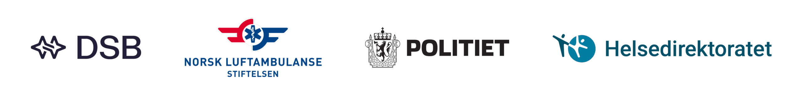 Logoer for DSB, Stiftelsen Norsk Luftambulanse, Politiet og Helsedirektoratet