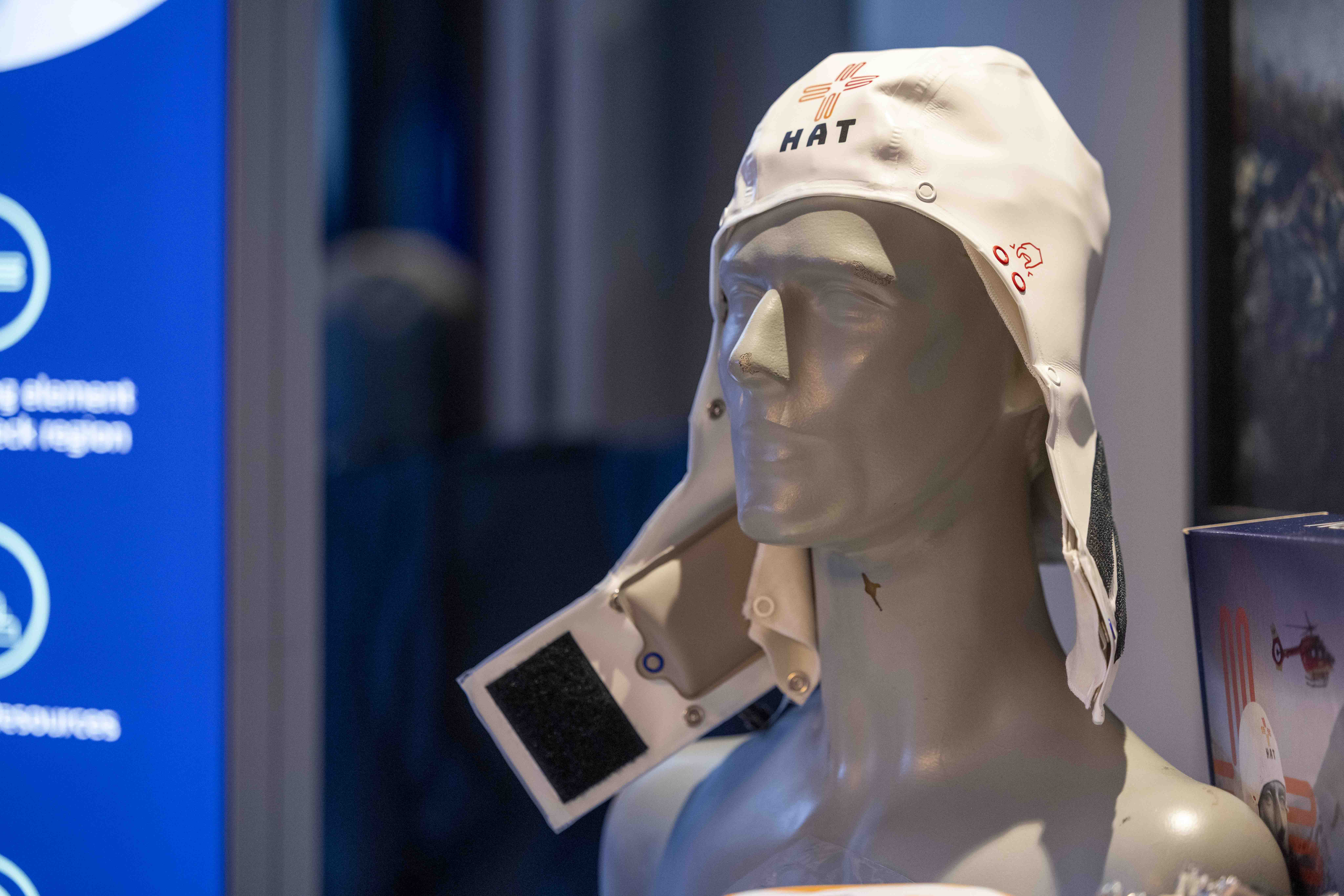 The hypothermia hood Northerm HAT on display at Oslo HEMS Conference, where it attracted interest from several countries.